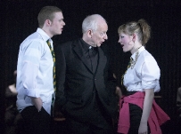 Richard Madden, Ian McDiarmid, Helen Mallon in the NTS\'s Be Near Me, January 2009 Pic: Manuel Harlan BeNearMe1a
